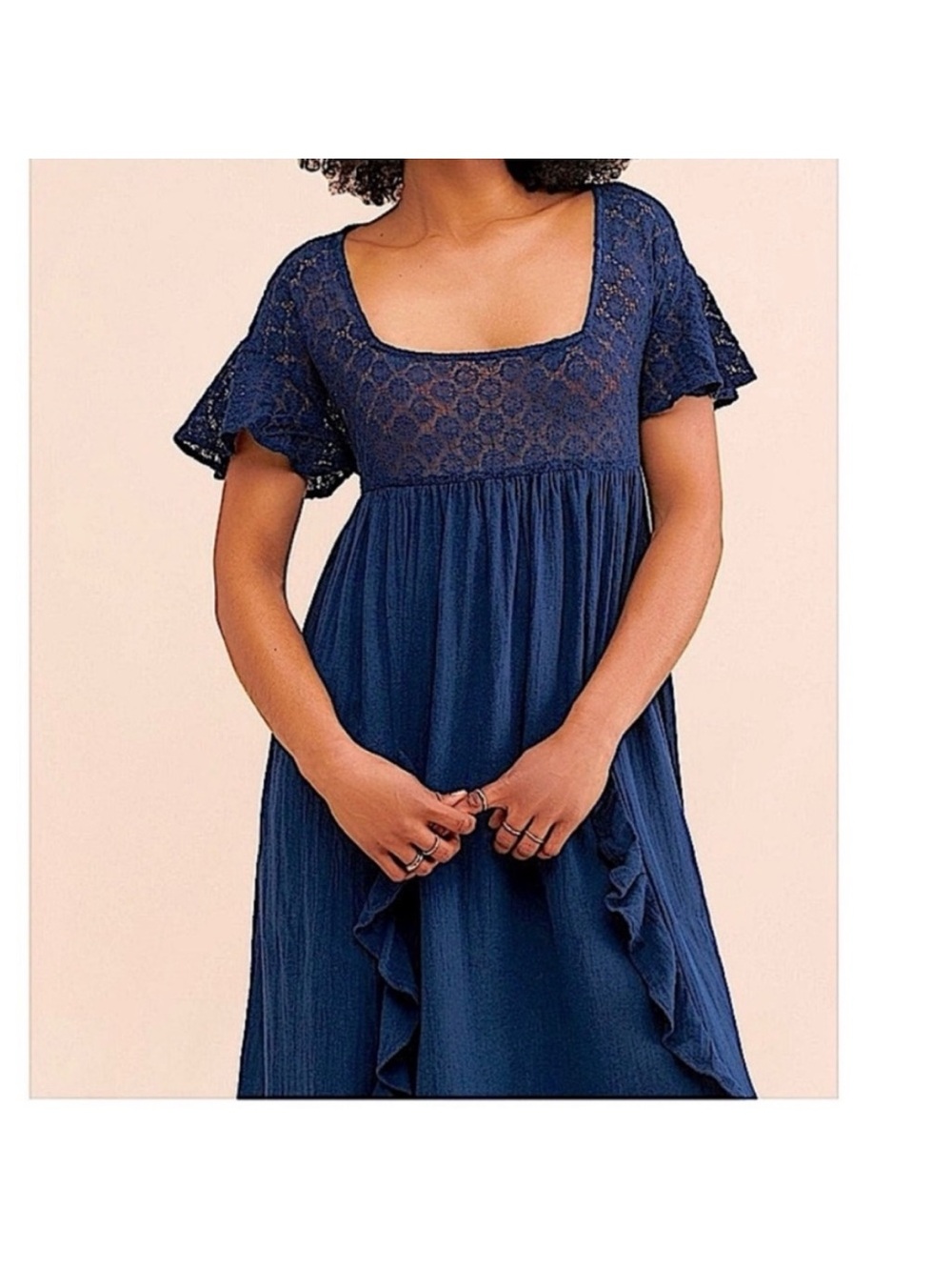 Free People "Bring the Romance" lace-bodice maxi dress Navy Medium - Picture 3 of 10